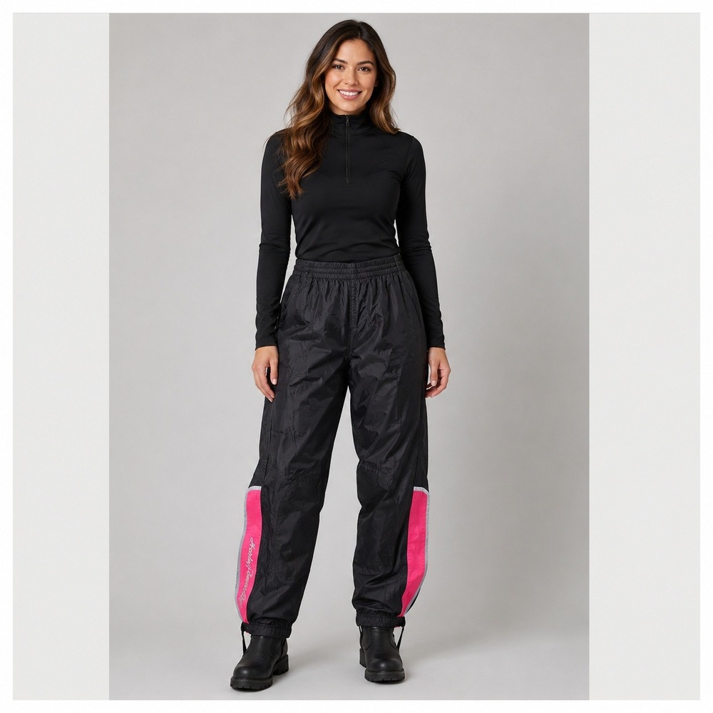Harley Davidson Riding Pants Womens Medium Black Pink Reflective Stirrup Moto